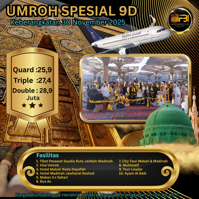 Umroh tanpa transit by Saudia 9 hari 30 November 2025