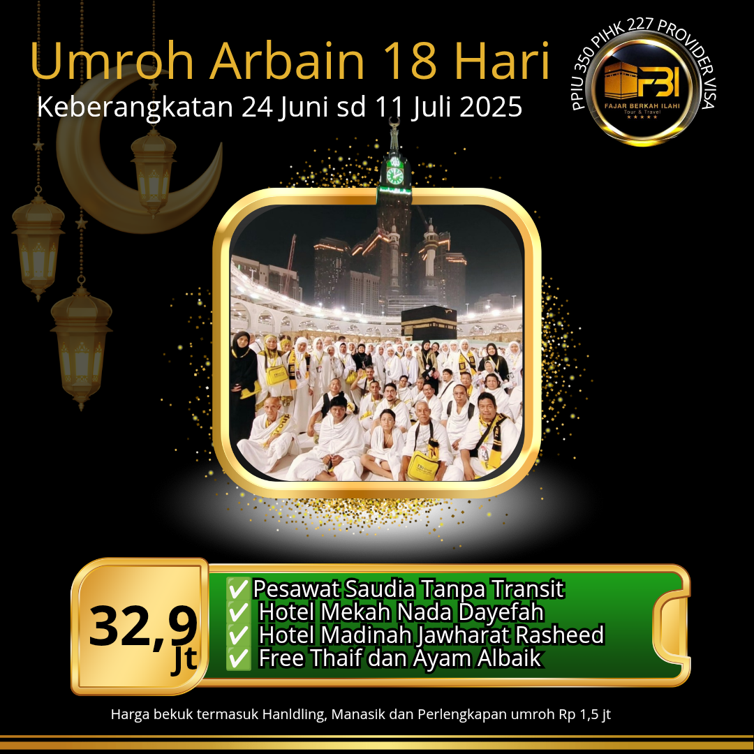 umroh arbain 18 hari 24 juni 2025