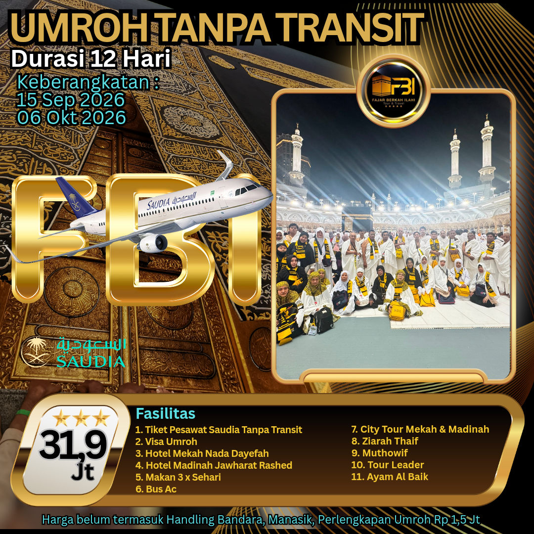 Umroh tanpa transit Saudia 12 hari