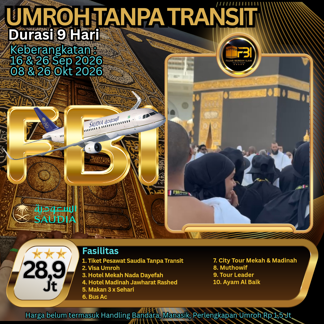 Umroh tanpa transit Saudia 9 hari
